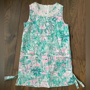 Lilly Pulitzer Girls Pink and Green Patterned Classic Shift Dress Sz 8 NEW